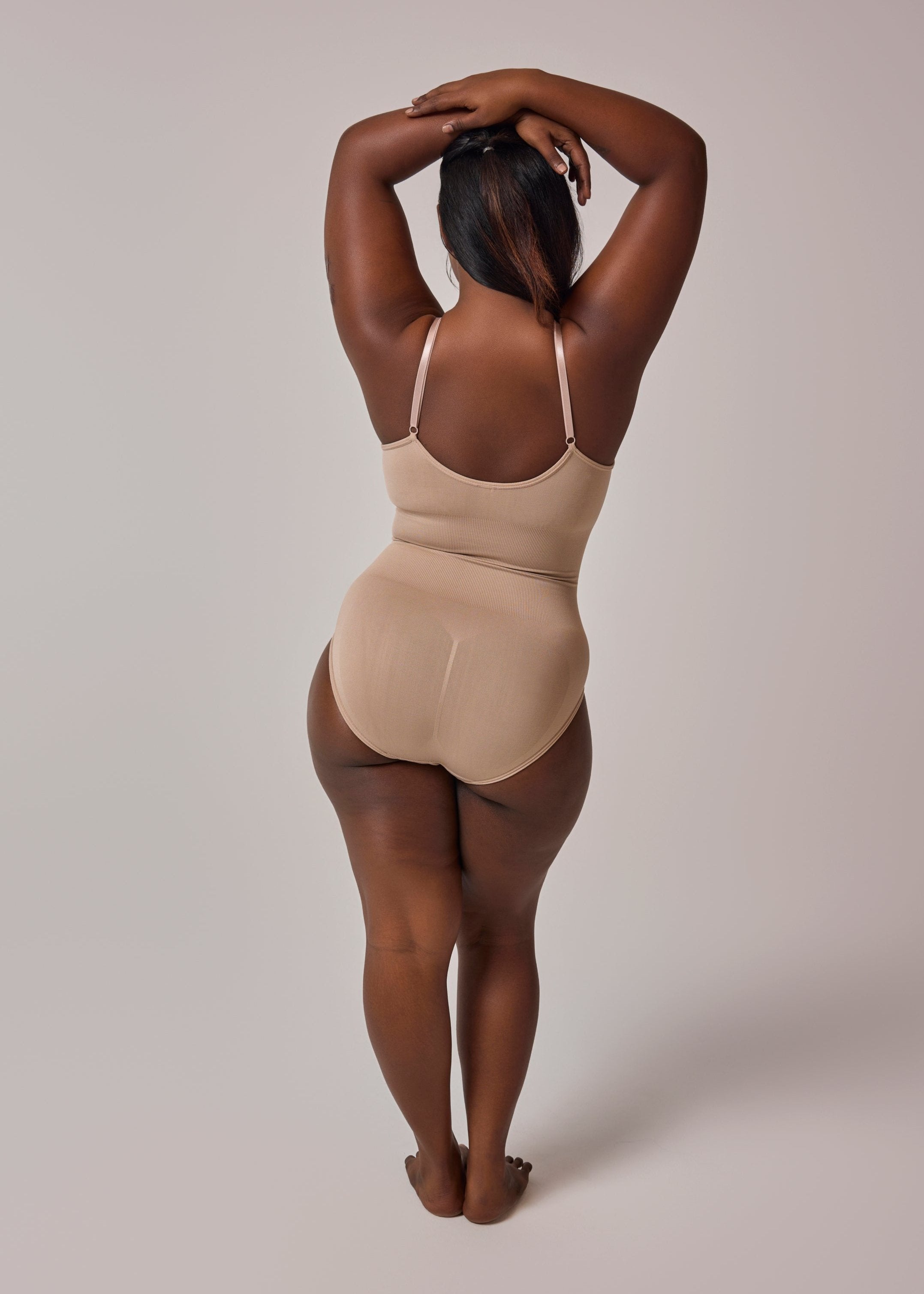 snatched bodysuit shaper in beige color back side view