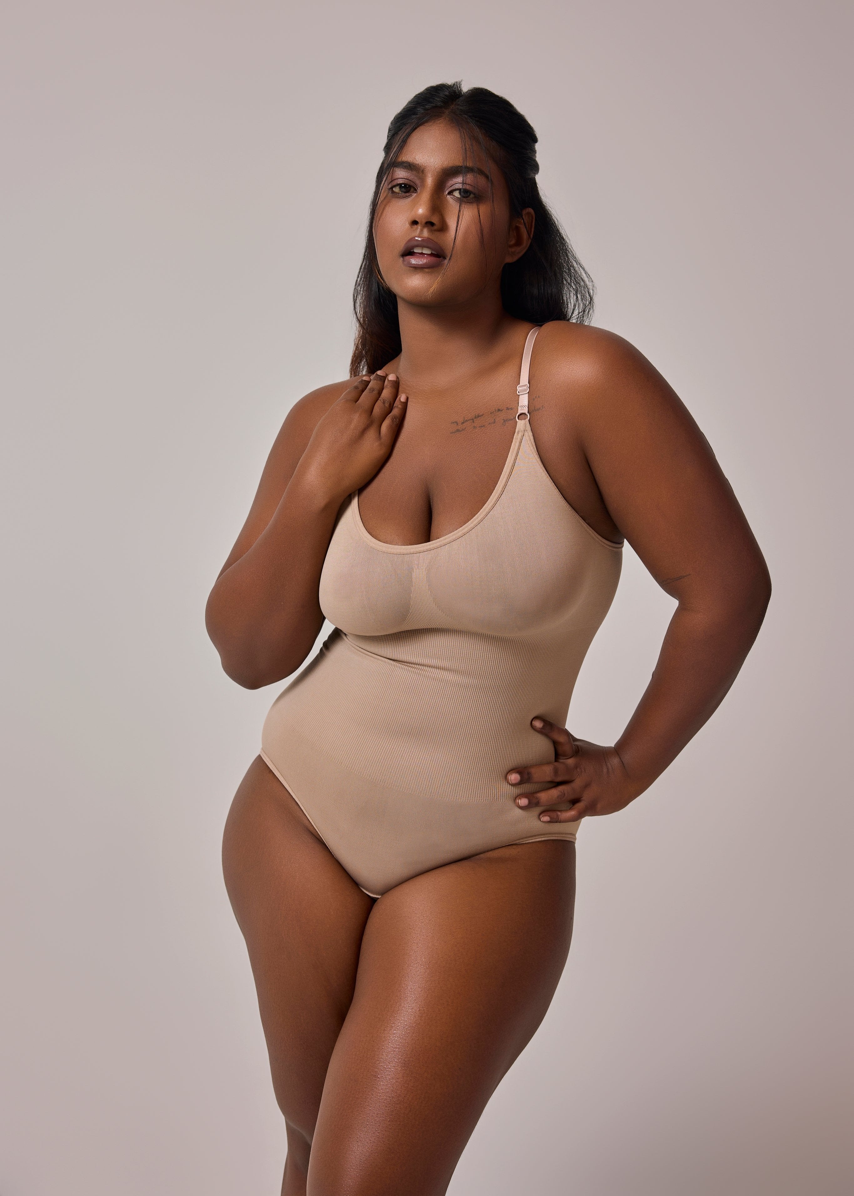 snatched bodysuit shapewear in beige color