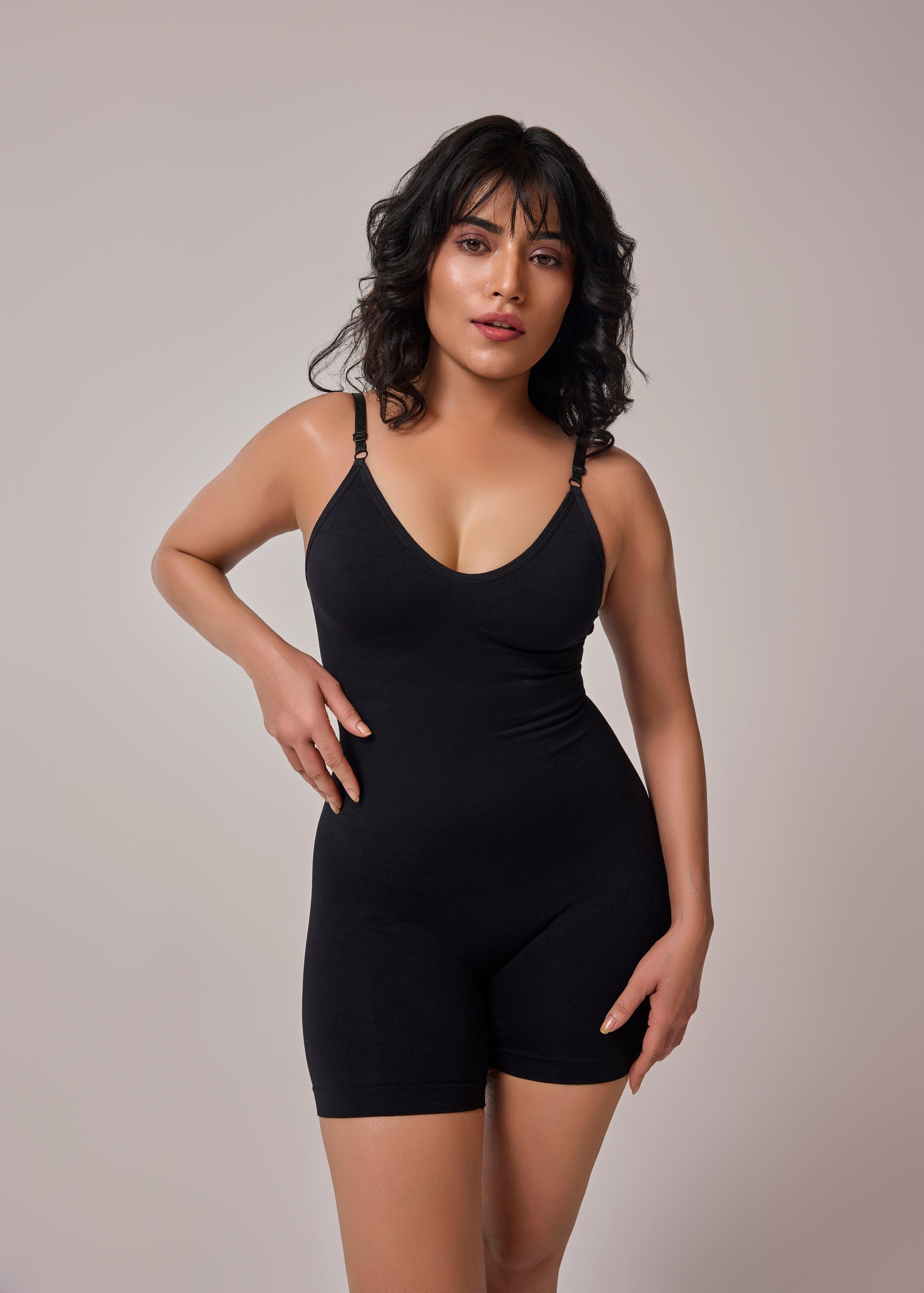 mid thigh bodysuit black color