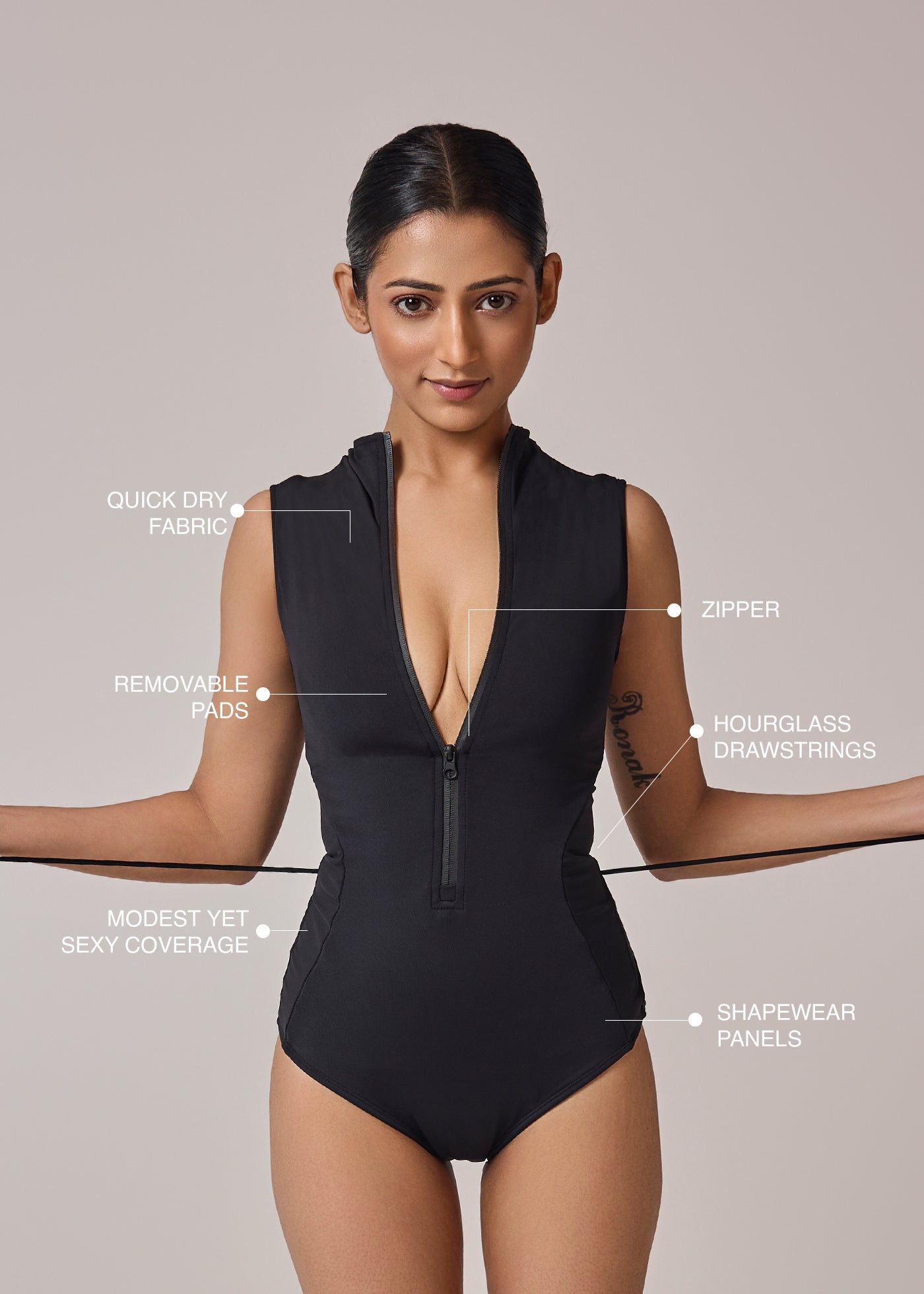 Zipper Shapewear Swimsuit by Invogue with Premium Fabric
