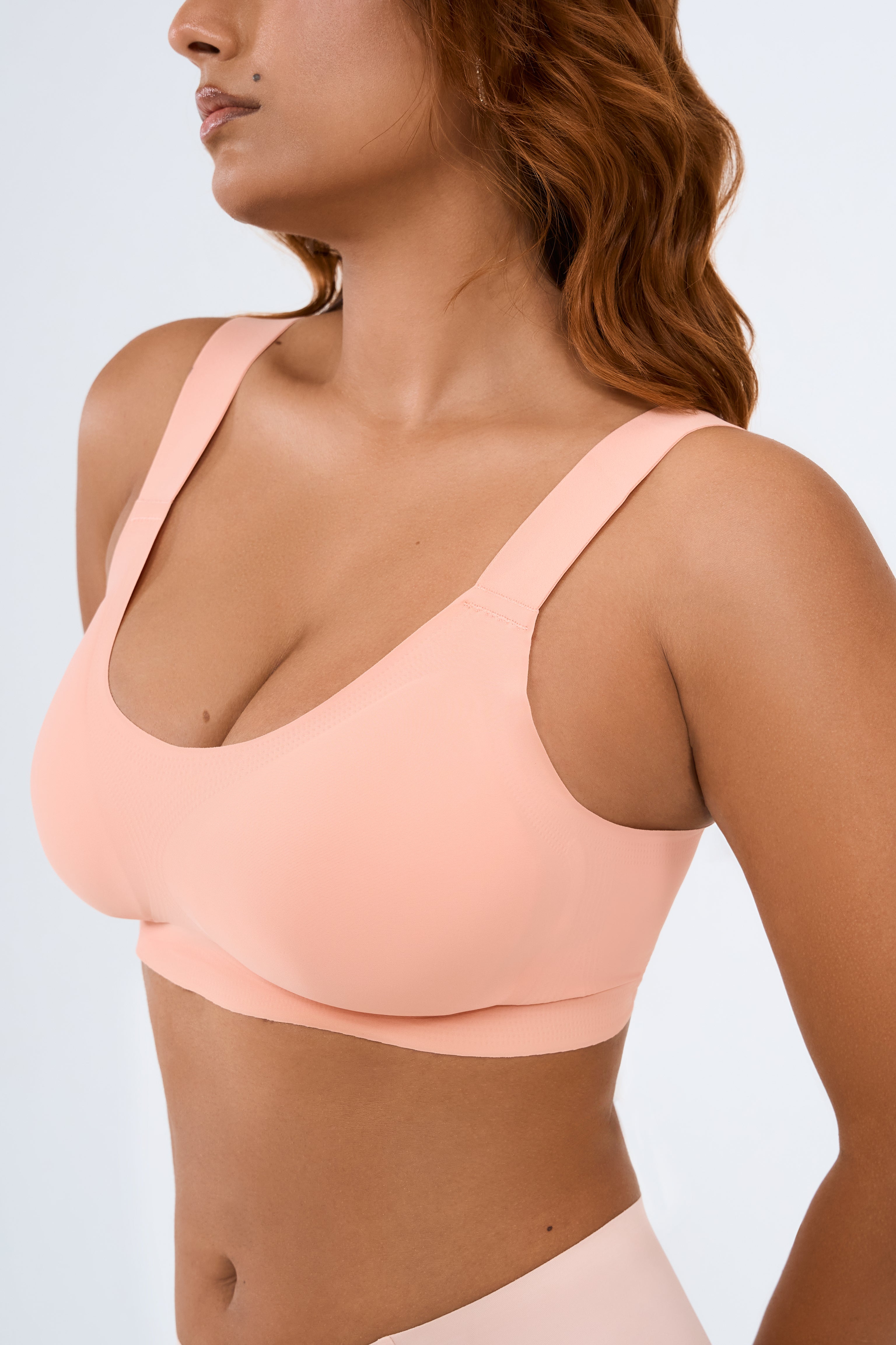 pink color lightly padded bra for every day use
